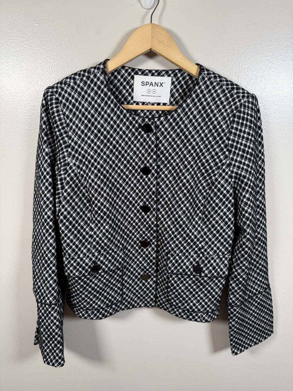 Spanx Ponte Lady Jacket Jaquard Size Medium Black White Plaid Work Office Career